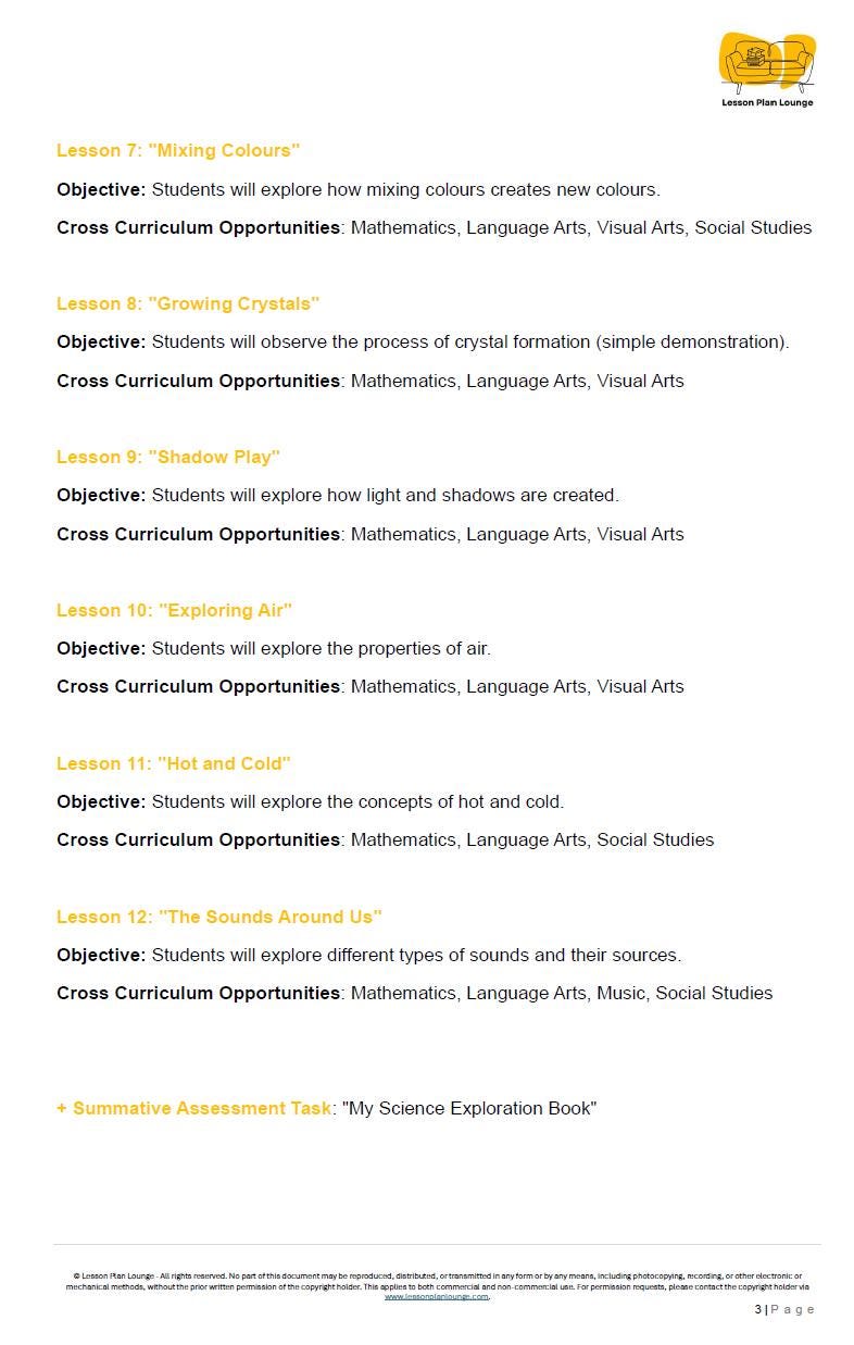 Lesson Plans Science – Biological, Physical and Chemical Sciences - Foundation Year/ Prep Year/ Kindergarten