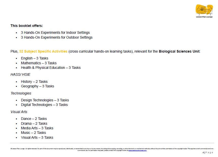 Lesson Plans Science – Biological, Physical and Chemical Sciences - Foundation Year/ Prep Year/ Kindergarten