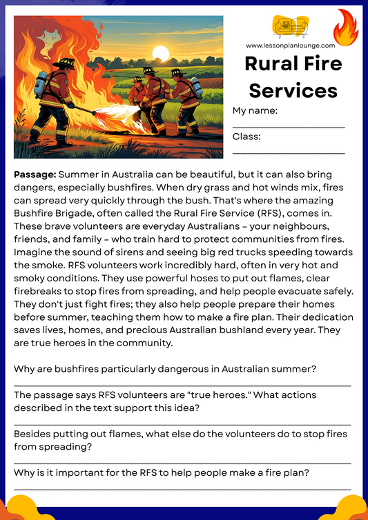 FREE Download - English - Reading - Passages – Rural Fire Services