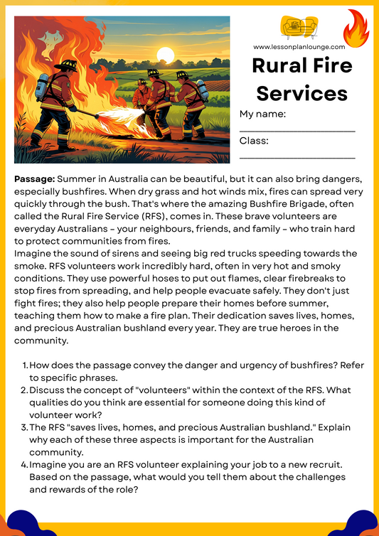 FREE Download - English - Reading - Passages – Rural Fire Services