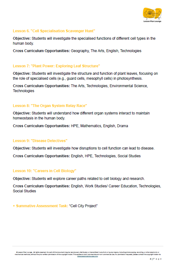 Science - Biological Sciences: 10 Lesson Plans + 1 Summative Assessment Task + FREE Student WORKBOOK (Year 8)