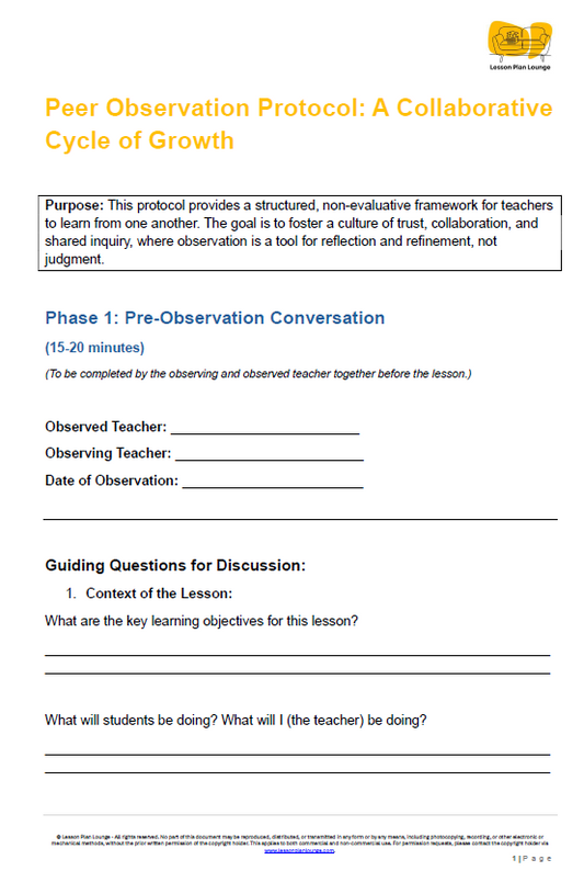 FREE Download - Peer Observation Protocol - Education
