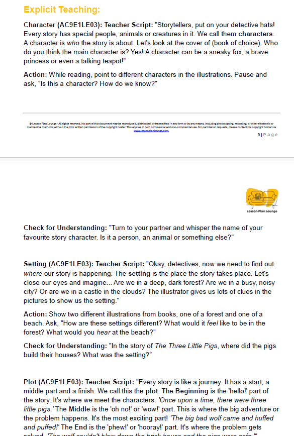 English - Unit 1: Storytellers Workshop - LESSON PLANS - Year 1