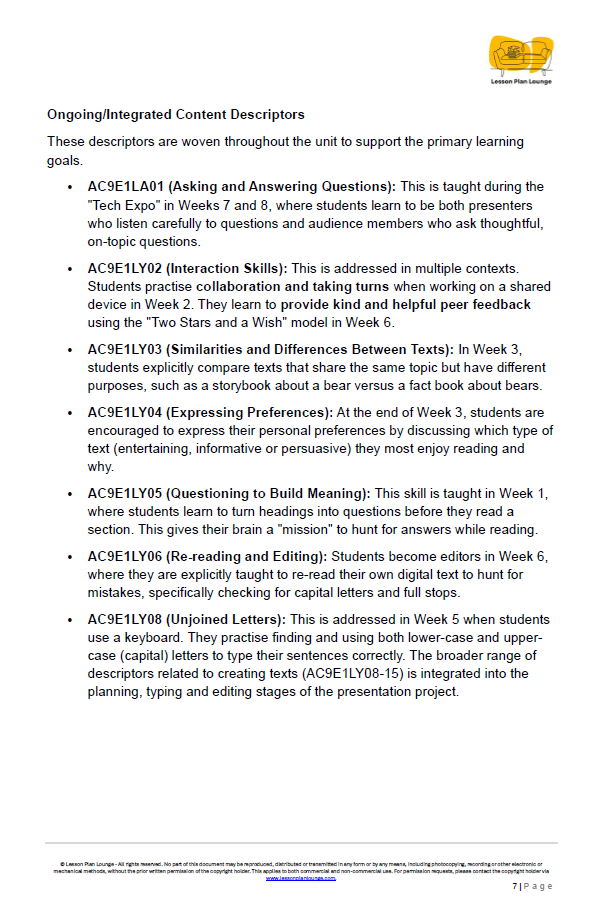 English - Unit 4: Digital Detectives and Text Testers - LESSON PLANS - Year 1