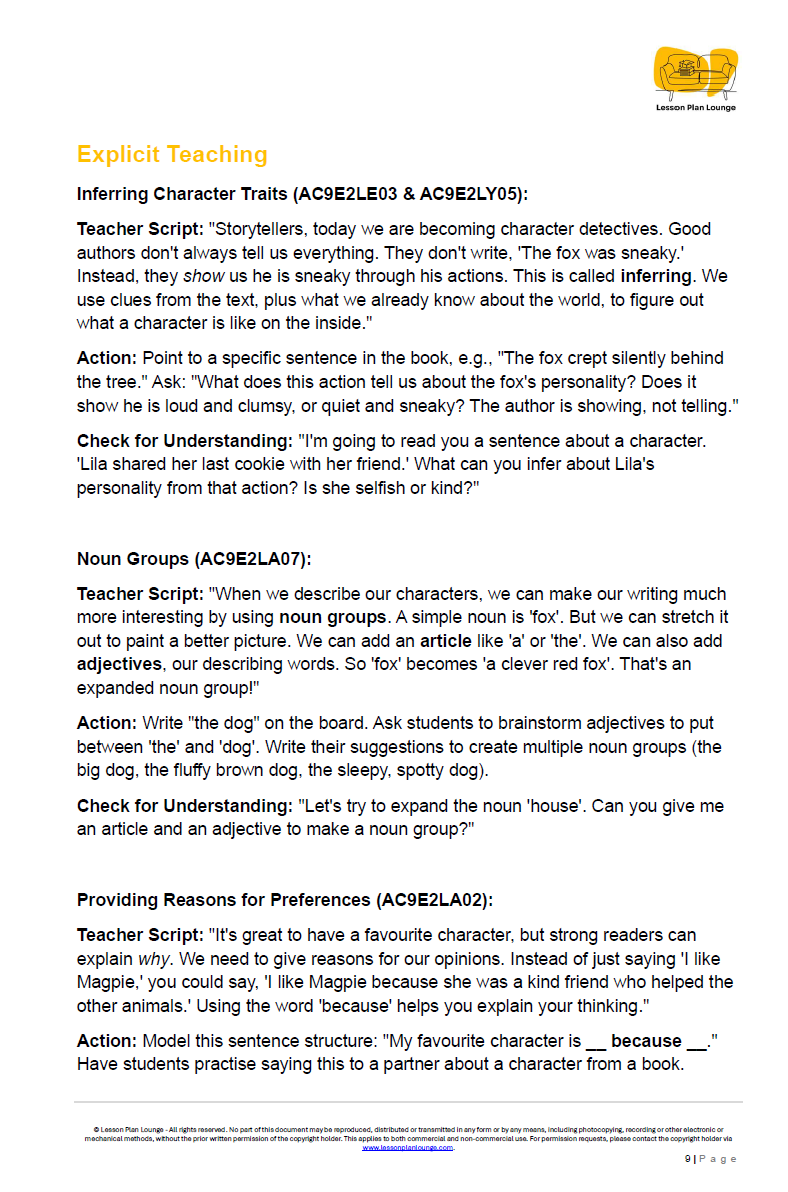 English - Unit 1: Storytellers' Workshop - LESSON PLANS - Year 2