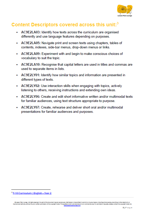 English - Unit 2: Our Amazing Worlds (Informative Texts) - LESSON PLANS - Year 2