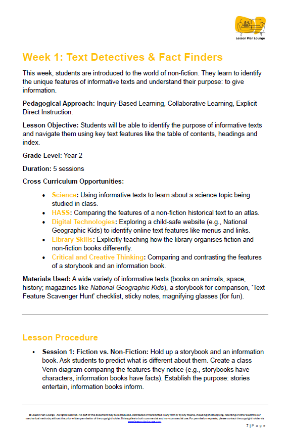 English - Unit 2: Our Amazing Worlds (Informative Texts) - LESSON PLANS - Year 2