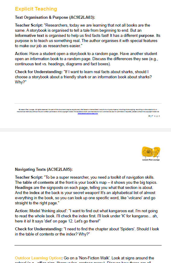 English - Unit 2: Our Amazing Worlds (Informative Texts) - LESSON PLANS - Year 2