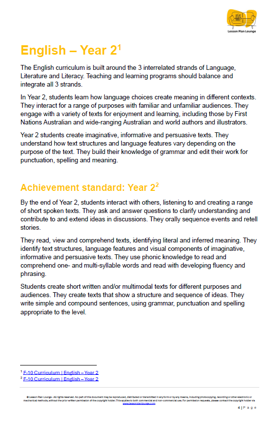 English - Unit 4 Poetry and Performance (Rhythmic and Expressive Texts) - LESSON PLANS - Year 2