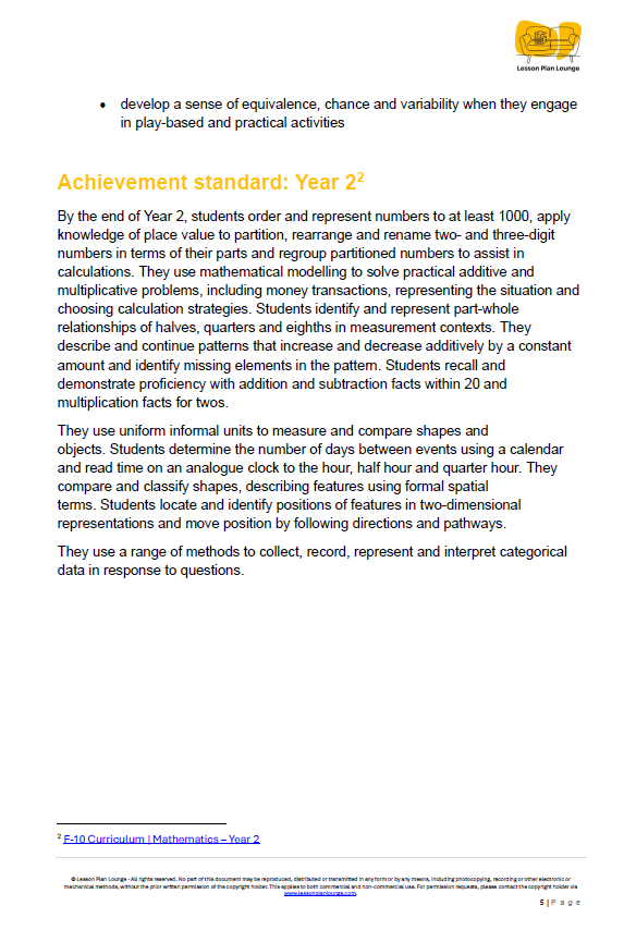 Mathematics - Unit 2: Measurement Investigators - LESSON PLANS - Year 2