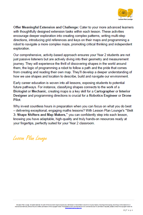 Mathematics - Unit 3: Shape Shifters & Map Makers - LESSON PLANS - Year 2
