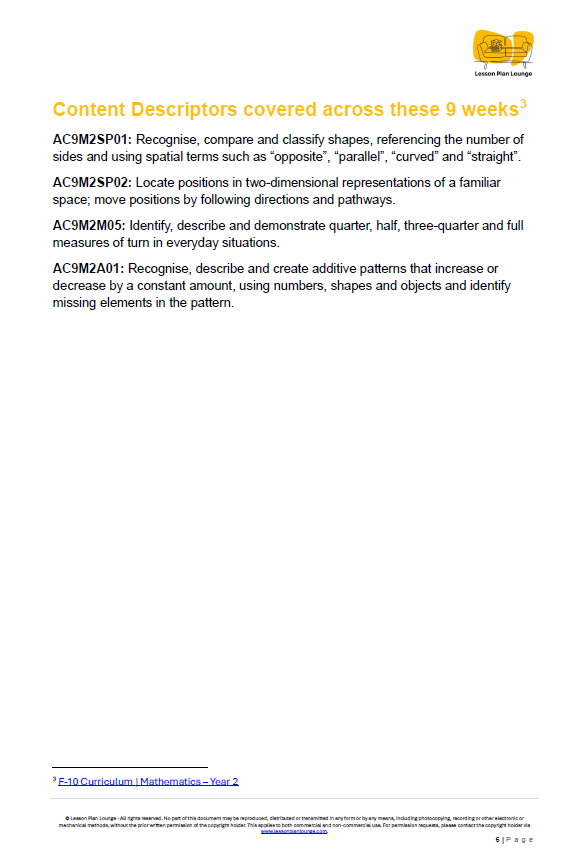 Mathematics - Unit 3: Shape Shifters & Map Makers - LESSON PLANS - Year 2