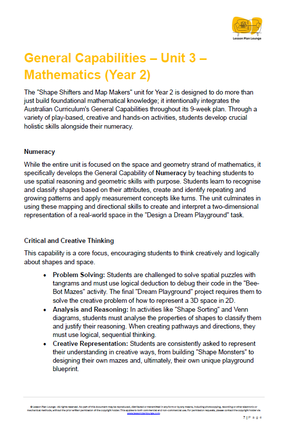 Mathematics - Unit 3: Shape Shifters & Map Makers - LESSON PLANS - Year 2