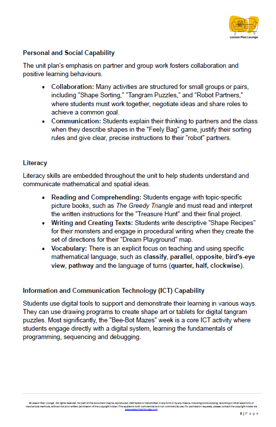Mathematics - Unit 3: Shape Shifters & Map Makers - LESSON PLANS - Year 2