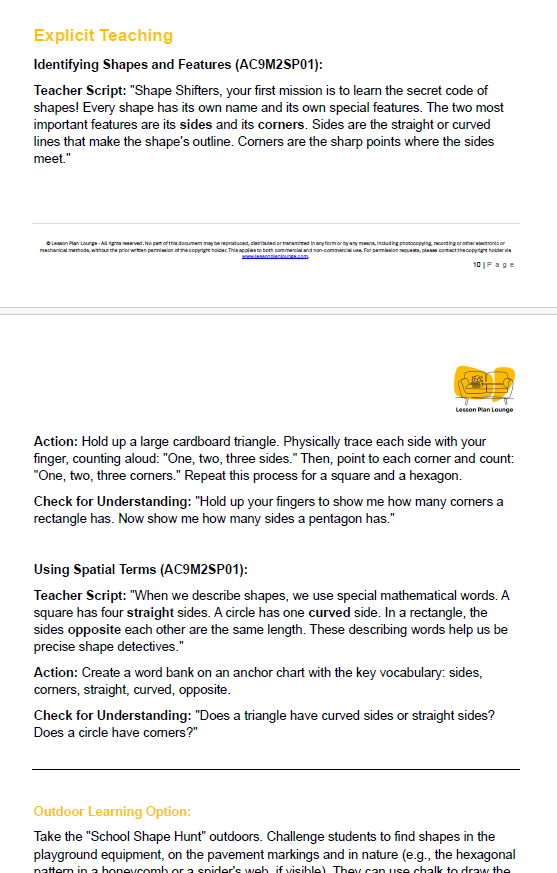 Mathematics - Unit 3: Shape Shifters & Map Makers - LESSON PLANS - Year 2