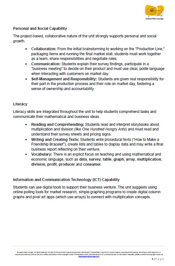 Mathematics - Unit 4: Market Day Maths - LESSON PLANS - Year 2