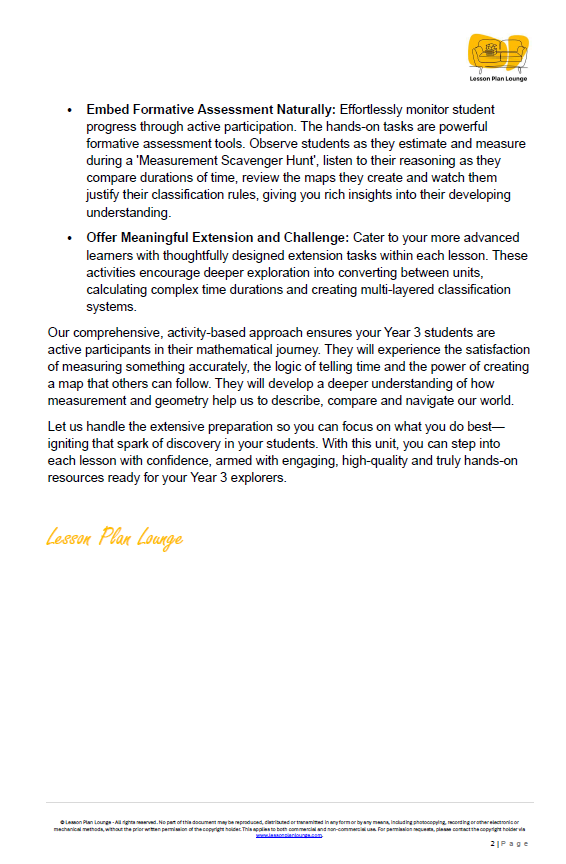 Mathematics - Unit 3: Measurement & Geometry Explorers - LESSON PLANS - Year 3