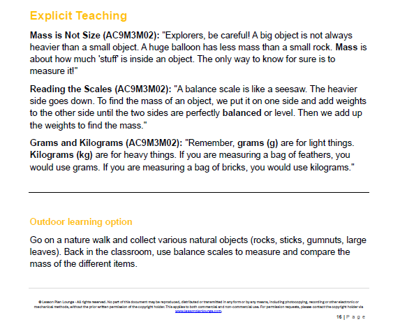 Mathematics - Unit 3: Measurement & Geometry Explorers - LESSON PLANS - Year 3