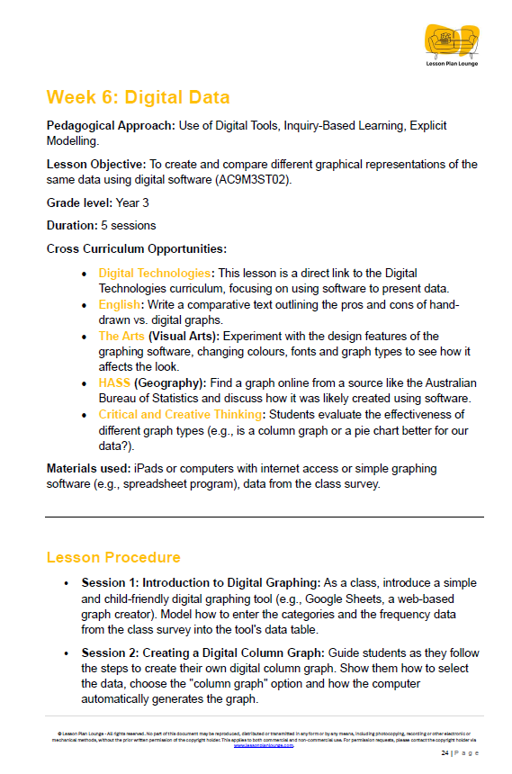 Mathematics - Unit 4: Fractions Data & Chance Champions - LESSON PLANS - Year 3