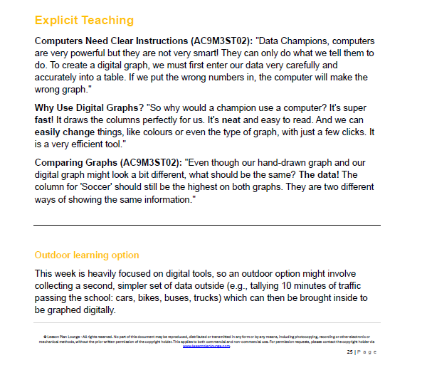 Mathematics - Unit 4: Fractions Data & Chance Champions - LESSON PLANS - Year 3