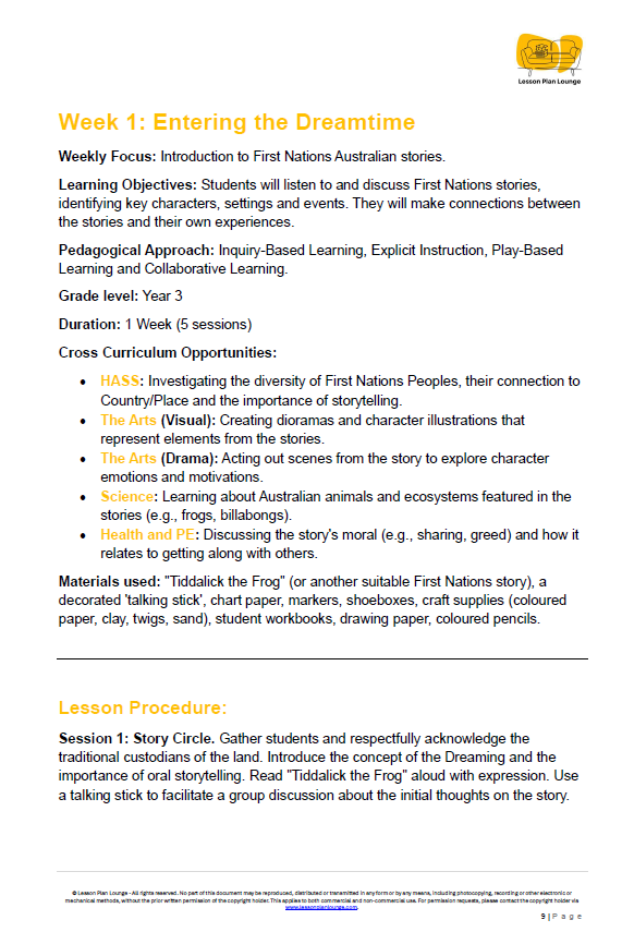 English - Unit 1: Story Weaves and Myth Makers - LESSON PLANS - Year 3