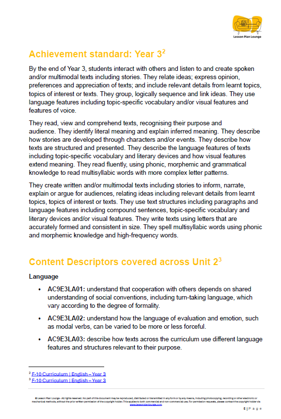 English - Unit 2: The Persuasion Powerhouse - LESSON PLANS - Year 3