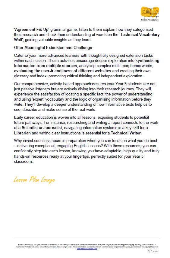 English - Unit 3: Info-Detectives Uncovering the Facts - LESSON PLANS - Year 3