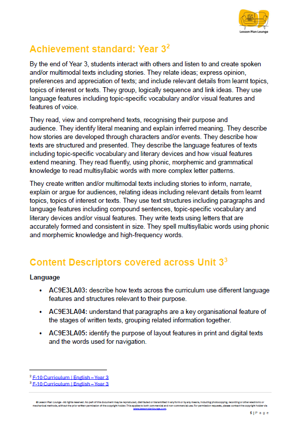 English - Unit 3: Info-Detectives Uncovering the Facts - LESSON PLANS - Year 3