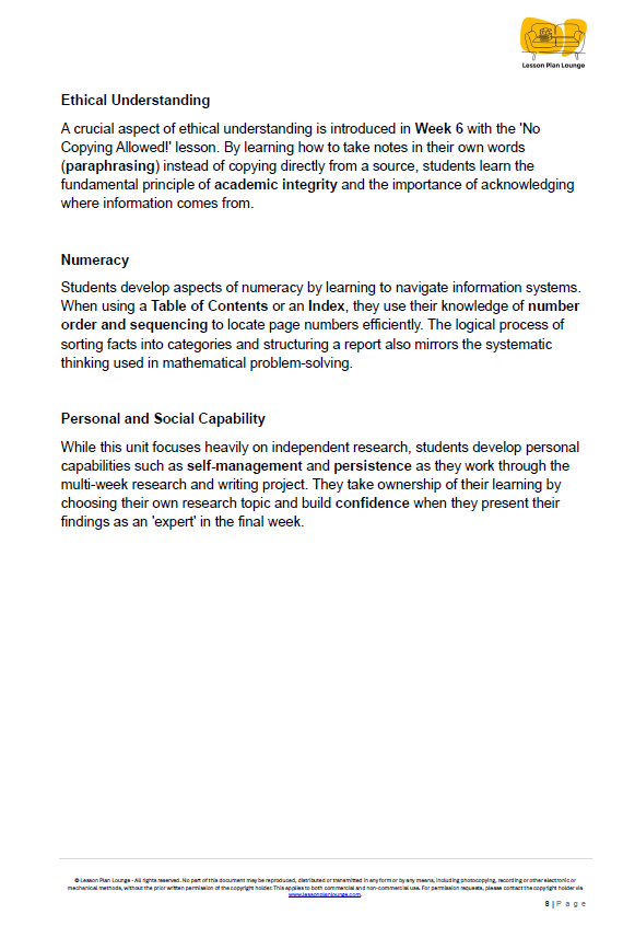 English - Unit 3: Info-Detectives Uncovering the Facts - LESSON PLANS - Year 3