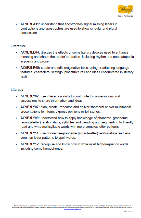 English - Unit 4 Poetry Plays and Performance - LESSON PLANS - Year 3
