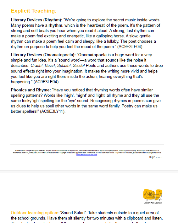 English - Unit 4 Poetry Plays and Performance - LESSON PLANS - Year 3