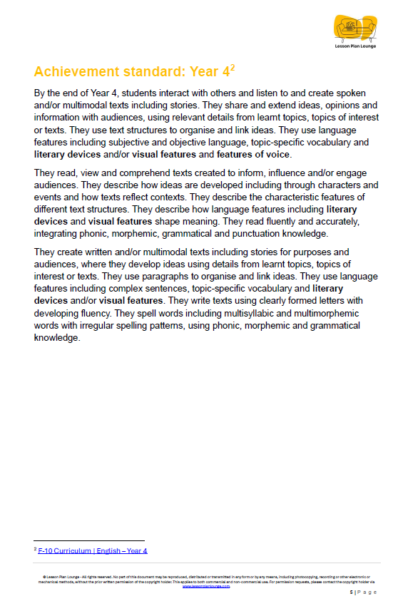 English - Unit 3: Poetry in Motion - LESSON PLANS - Year 4