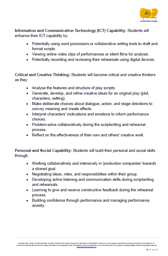 English - Unit 4: Playwrights & Performers - LESSON PLANS - Year 4