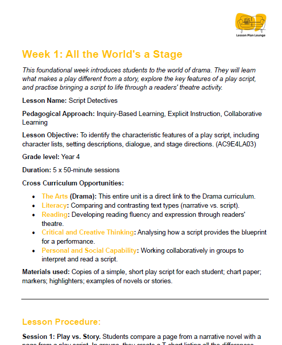 English - Unit 4: Playwrights & Performers - LESSON PLANS - Year 4