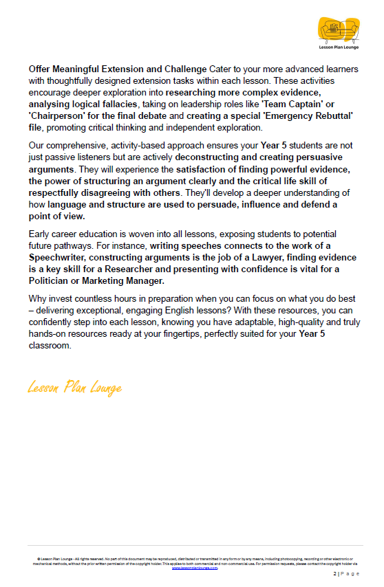 English - Unit 1: The Great School Debate - LESSON PLANS - Year 5