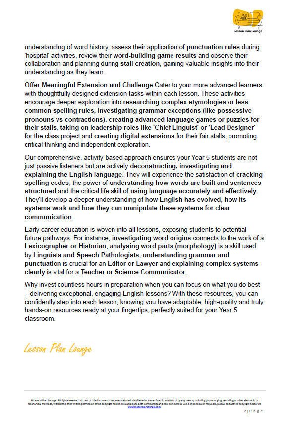 English - Unit 4: The Language Codebreakers - LESSON PLANS - Year 5