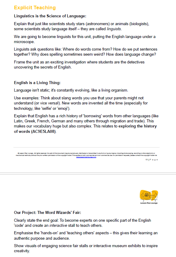 English - Unit 4: The Language Codebreakers - LESSON PLANS - Year 5