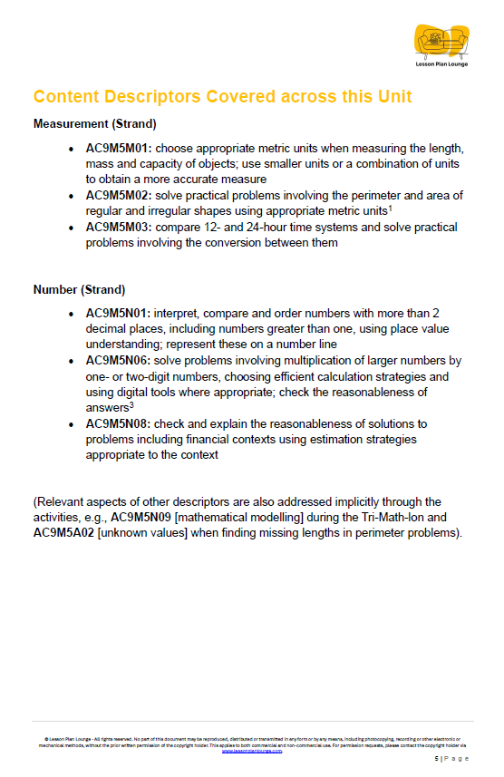 Mathematics - Unit 1: The Number System Architects - LESSON PLANS - Year 5