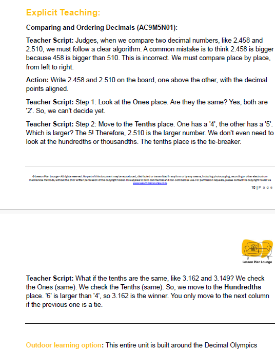 Mathematics - Unit 1: The Number System Architects - LESSON PLANS - Year 5