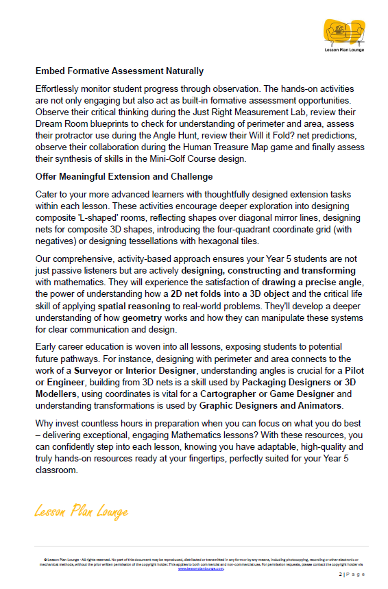 Mathematics - Unit 2: The Shape & Space Designers - LESSON PLANS - Year 5