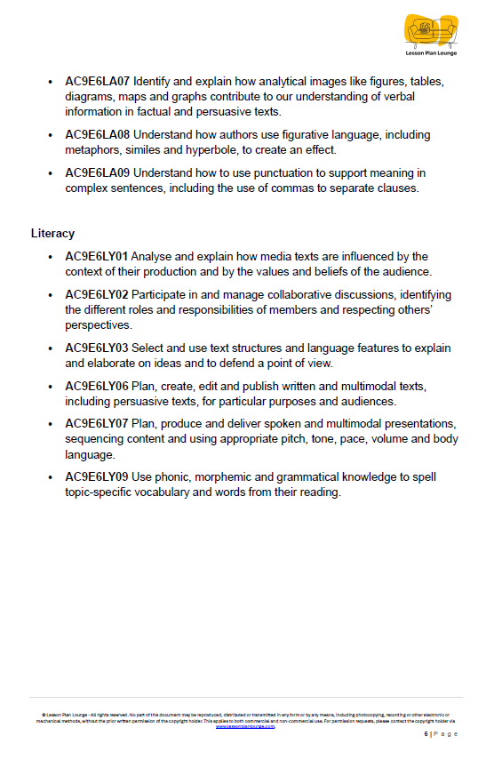 English - Unit 1: The Ad Agency Challenge - LESSON PLANS - Year 6