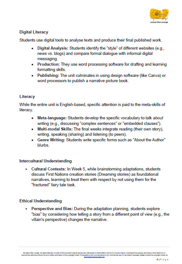 English - Unit 2: The Author's Toolkit - LESSON PLANS - Year 6