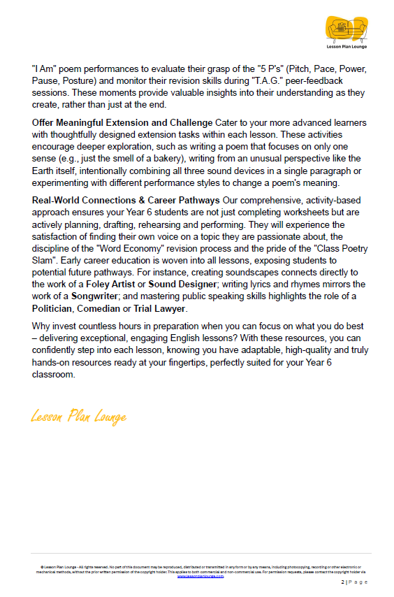 English - Unit 3: Poetry Slam and Soundscapes - LESSON PLANS - Year 6