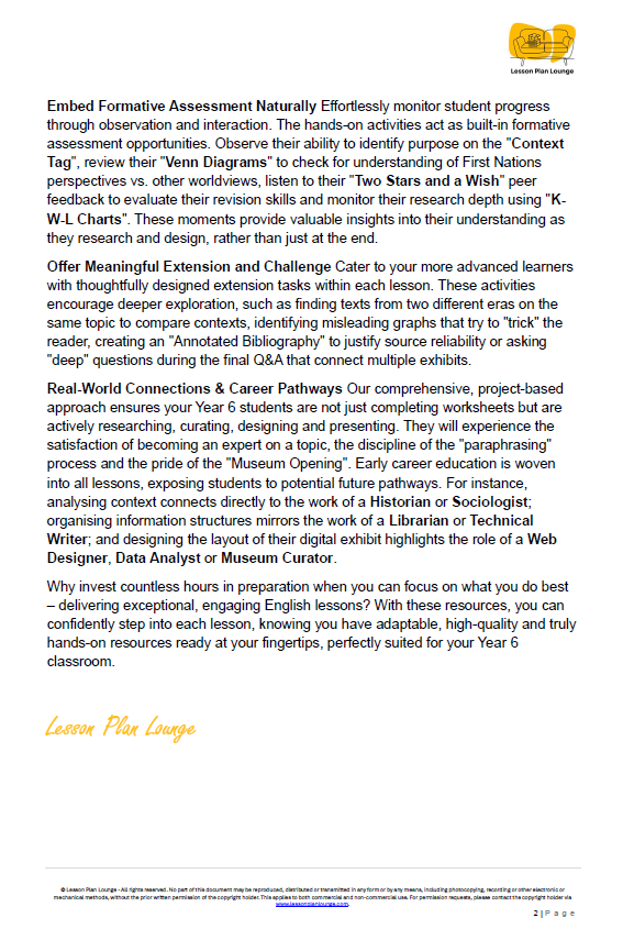 English - Unit 4: Our Stories, Our World - LESSON PLANS - Year 6