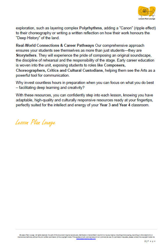 The Arts - Unit 1: The Rhythm of Country - LESSON PLANS - Year 3 & 4
