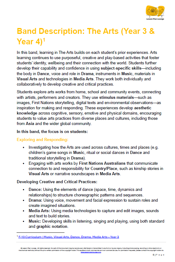 The Arts - Unit 4: Cinematic Sounds - LESSON PLANS - Year 3 & 4