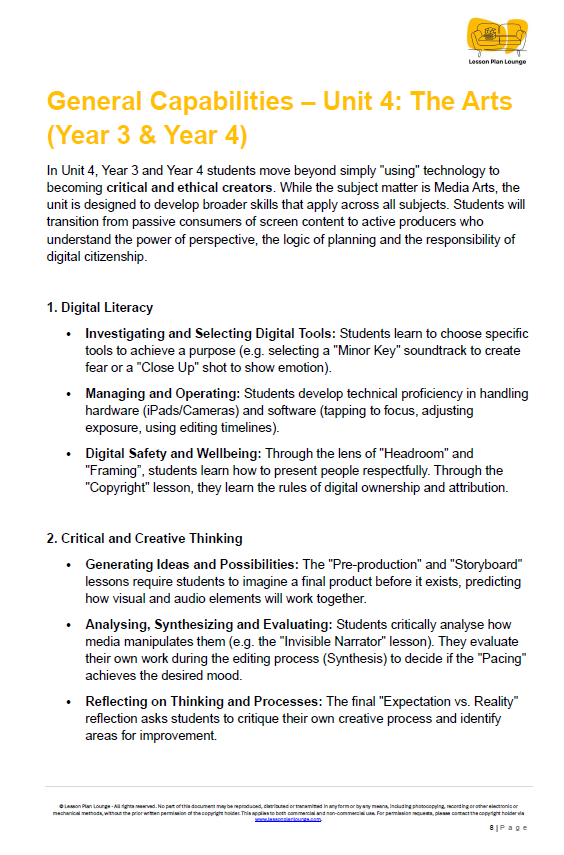 The Arts - Unit 4: Cinematic Sounds - LESSON PLANS - Year 3 & 4