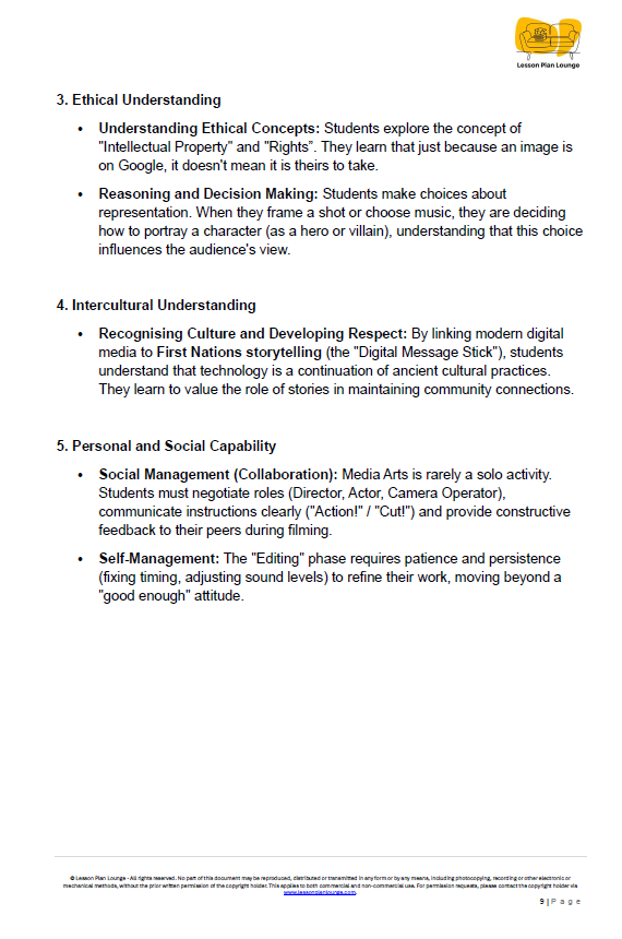 The Arts - Unit 4: Cinematic Sounds - LESSON PLANS - Year 3 & 4