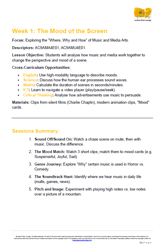 The Arts - Unit 4: Cinematic Sounds - LESSON PLANS - Year 3 & 4
