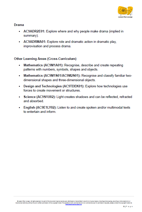 The Arts - Unit 4: A World of Celebration - LESSON PLANS - Year 1&2